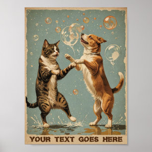dansende kat en hond poster