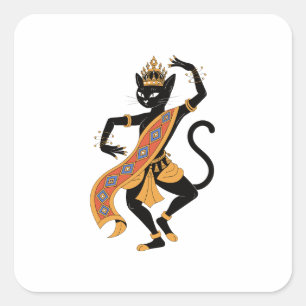 Dansende Kat Koning Folk Art Sticker