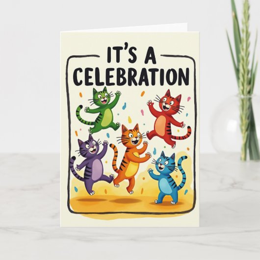 Dansende Katachtigen Feestkaart Kaart (Voorkant)
