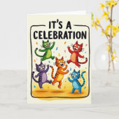 Dansende Katachtigen Feestkaart Kaart (Gele Bloem)