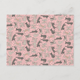 Dansende katten met pootafdrukken briefkaart