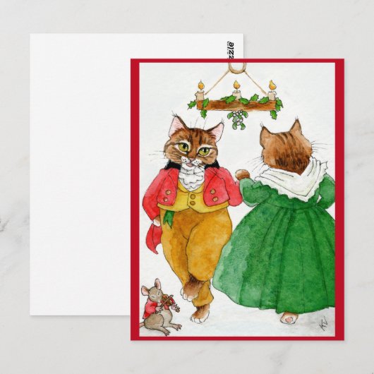 Dansende katten, Muzikmuis, Kerstmis Briefkaart (Voorkant / Achterkant)