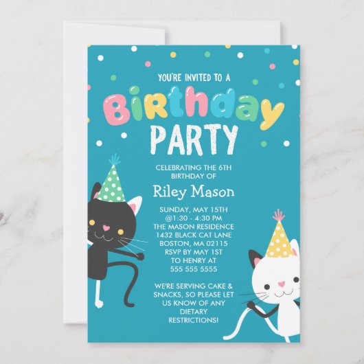 Dansende katten op Birthday Party Kaart (Voorkant)