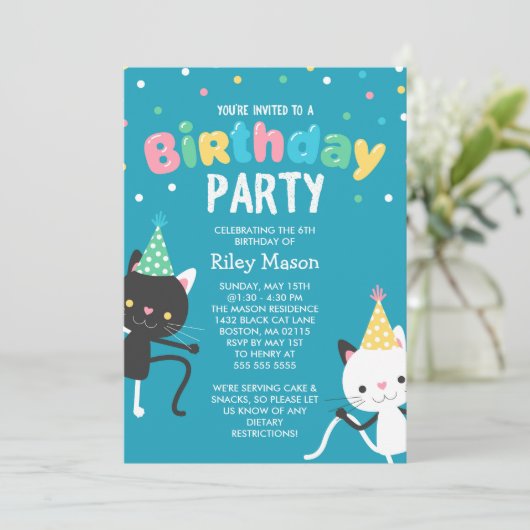 Dansende katten op Birthday Party Kaart (Staand voorkant)