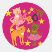 Dansende katten ronde sticker (Voorkant)