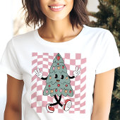 Dansende Kerstboom Roze Geruit Retro Tri-Blend Shirt