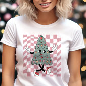 Dansende kerstboom roze geruite retro Tri-Blend shirt