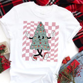 Dansende kerstboom roze geruite retro Tri-Blend shirt