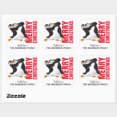 Dansende kerstlabel pinguïns vierkante sticker (Vel)
