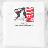 Dansende kerstlabel pinguïns vierkante sticker (Tas)