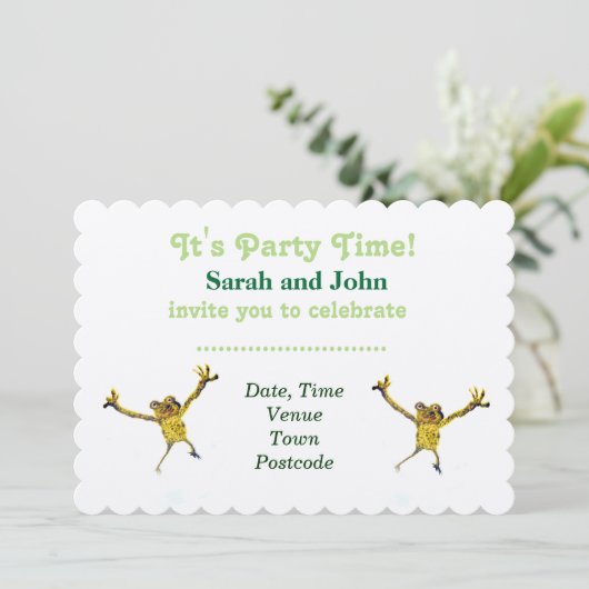 Dansende kikker feestbeest kaart (Staand voorkant)
