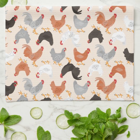 Dansende kippen Patroon Theedoek (Gevouwen)