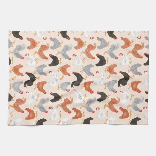 Dansende kippen Patroon Theedoek (Horizontaal)