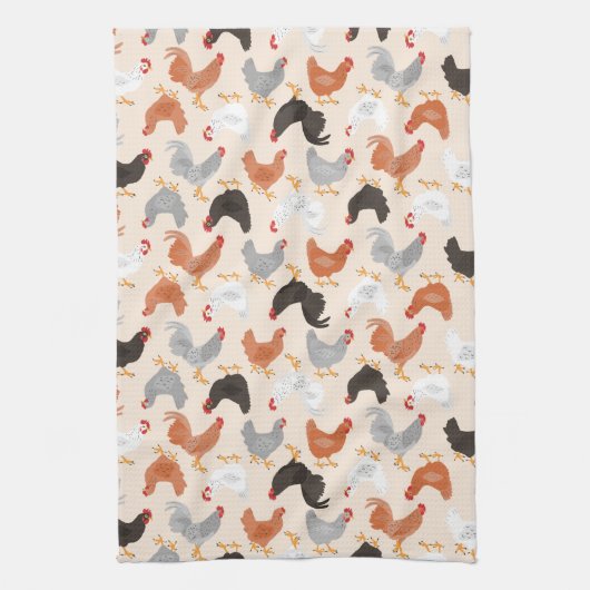 Dansende kippen Patroon Theedoek (Verticaal)