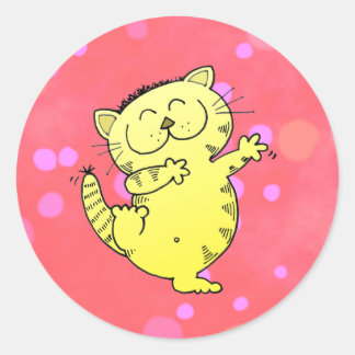 Dansende kitten in rode kamer ronde sticker