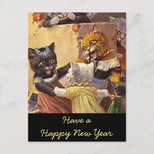 Dansende Kittens Nieuwjaar Feestdagenkaart