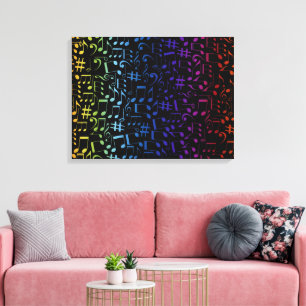 Dansende Kleurrijke Muzieknoten Muzikanten Muziek Canvas Afdruk
