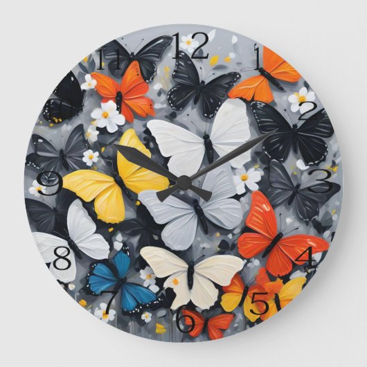Dansende kleurrijke vlinder acryl kunst, grote klok (Voorkant)