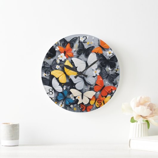 Dansende kleurrijke vlinder acryl kunst, grote klok (Huis)