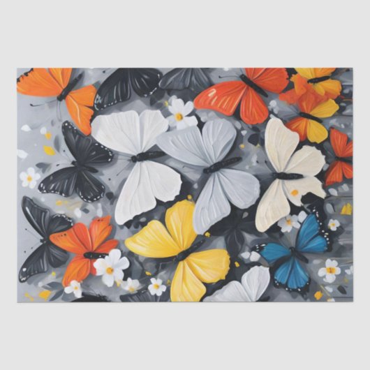 Dansende kleurrijke vlinder acryl kunst, tissuepapier (Voorkant)