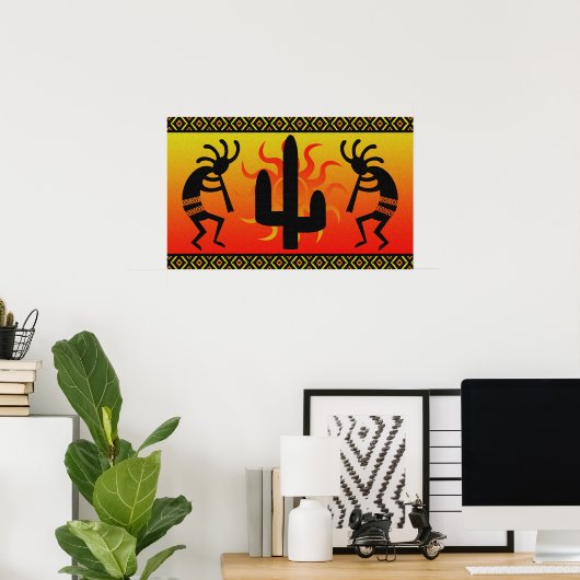 Dansende Kokopelli in zonnestammen Poster (Thuiskantoor)