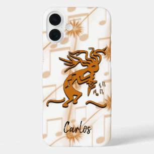 Dansende Kokopelli Merrymaker met muzieknotities iPhone 16 Plus Hoesje