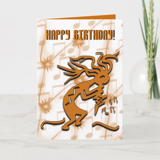 Dansende Kokopelli Muzikant Gelukkige Verjaardag S Kaart (Voorkant)