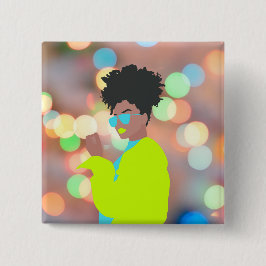 Dansende koningin. vierkante button 5,1 cm