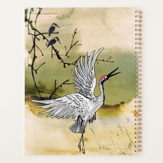 Dansende kraan en ijsvogels Sumi-e Planner (Achterkant)