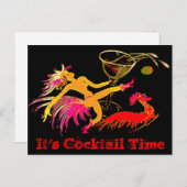  Dansende Lady Martini Rooster Cocktails Bar Briefkaart (Voorkant / Achterkant)