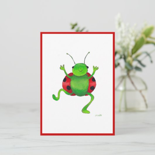 Dansende "ladybug"-uitnodiging kaart (Staand voorkant)