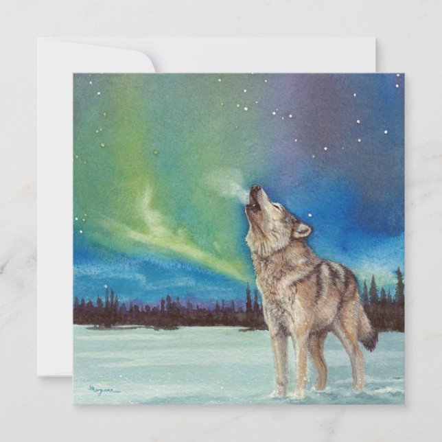 Dansende Lights-howingende-wolf-vierkaart (Voorkant)