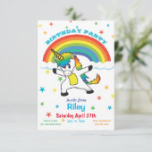 Dansende Magische Unicorn Rainbow & Stars Invite Kaart (Staand voorkant)