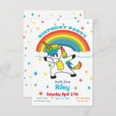 Dansende Magische Unicorn Rainbow & Stars Invite Kaart (Voorkant / Achterkant)
