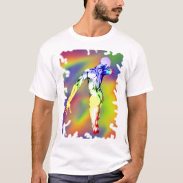 Dansende mannelijke figuur in pridekleuren t-shirt