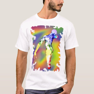 Dansende mannelijke figuur in pridekleuren t-shirt