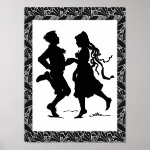 Dansende meisje en jongen silhouet kunst poster