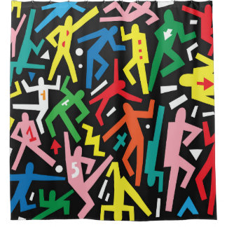 Dansende mensen, doodle set patroon. douchegordijn
