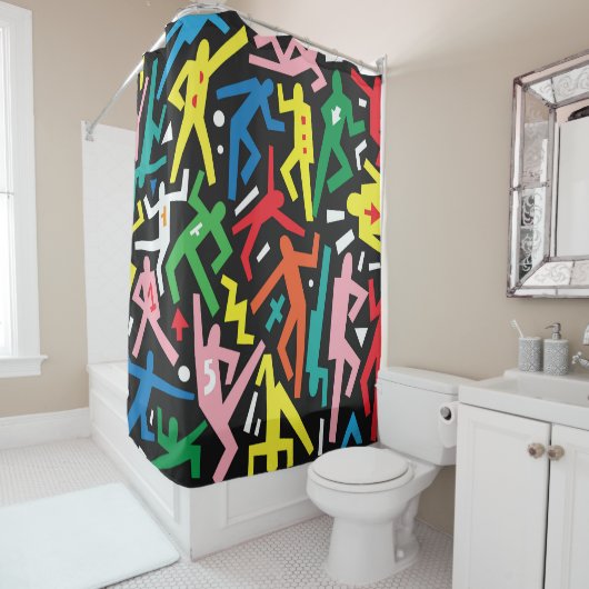 Dansende mensen, doodle set patroon. douchegordijn (In situ)