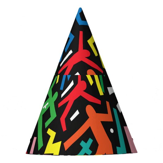 Dansende mensen, doodle set patroon. feesthoedjes (Voorkant)