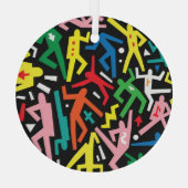 Dansende mensen, doodle set patroon. glas ornament (Achterkant)