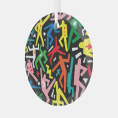 Dansende mensen, doodle set patroon. glas ornament (Voorkant links)