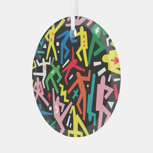 Dansende mensen, doodle set patroon. glas ornament (Voorkant links)