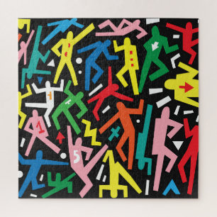 Dansende mensen, doodle set patroon. legpuzzel
