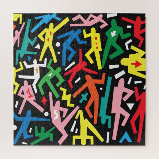 Dansende mensen, doodle set patroon. legpuzzel (Verticaal)