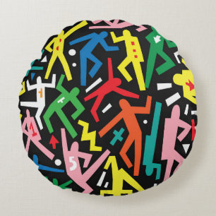 Dansende mensen, doodle set patroon. rond kussen