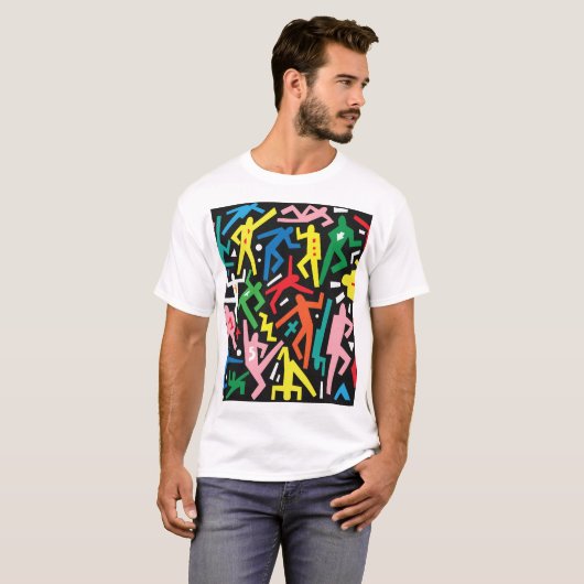 Dansende mensen, doodle set patroon. t-shirt (Voorkant volledig)