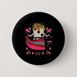 Dansende Mexicaanse trein Domino Tegel Flowers Fun Ronde Button 5,7 Cm
