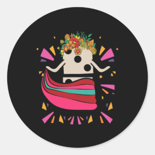 Dansende Mexicaanse trein Domino Tegel Flowers Fun Ronde Sticker