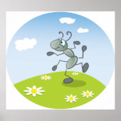 Dansende mier op gras met bloemen poster (Voorkant)